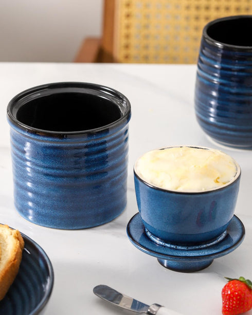 Countertop, Ceramic Butter Crock, Butter Dish with Lid, Pottery Butter Container for French Butter Keeper for Kitchen