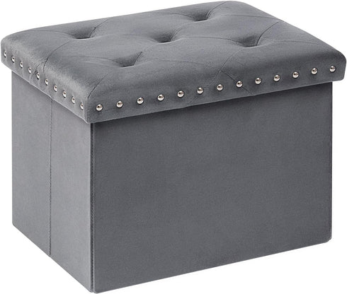 PINPLUS Storage Ottoman with Benches Foot Rest Stool, Folding Velvet Shoes Chest