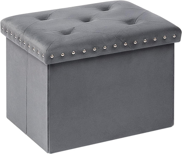 PINPLUS Storage Ottoman with Benches Foot Rest Stool, Folding Velvet Shoes Chest