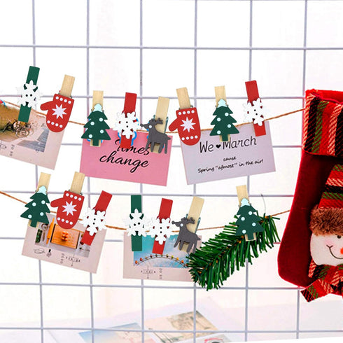 100pcs Christmas Wood Clips, Xmas Tree Snowflake Elk Clothespins, DIY Photo Pegs for Party Favors Decor