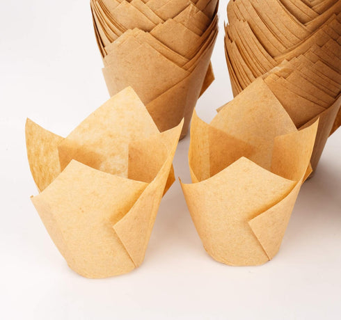GOLDEN APPLE 200 Pcs Tulip Cupcake Liner Baking Cups for Weddings, Birthdays, Baby Showers (Medium, Natural)