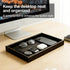 2 Pack Set Dark Walnut Finish Wooden Valet Tray with Black Woven Faux Leather Base, MDF Construction, Nightstand