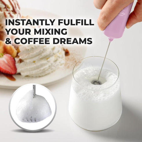 Zulay Kitchen Powerful Mini Milk Frother Handheld - Electric Hand Mixer - Portable Frother Wand for Coffee - Small Drink Blender for Lattes, Cappuccino, Matcha, Hot Chocolate, Creamer - Pink by Zulay Kitchen