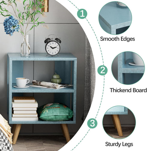 2-Tier Aenuert Night Stand, Blue Kids Nightstand, Modern End Table with Open Storage, Nursery Bedside Table for Small