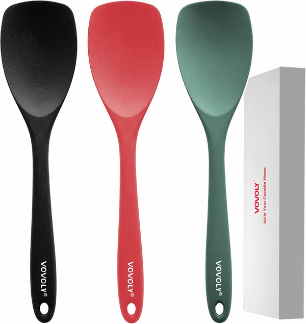 Upgrade Silicone Spatula Spoon Set, VOVOLY Heat Resistant Rubber Spoonula, Non-Stick Flexible Scrapers for Baking, 3