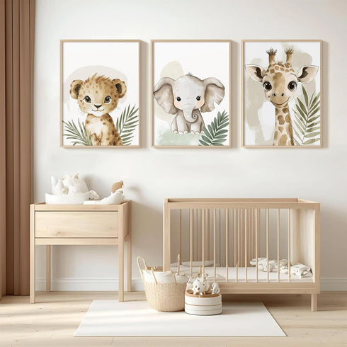 Lhoiplme 8x10x3 Inch Nursery Animal Wall Art Decor Baby Boy Kids Room Pictures Safari Jungle Nursery Canvas Wall Decor