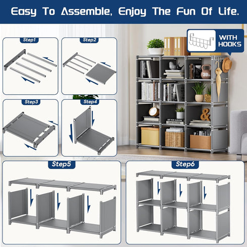 12 Closet Mavivegue Book Shelf, Cube Storage Organizer, DIY Bookcase, Metal Cube Bookshelf, Cubbies Storage Organizer