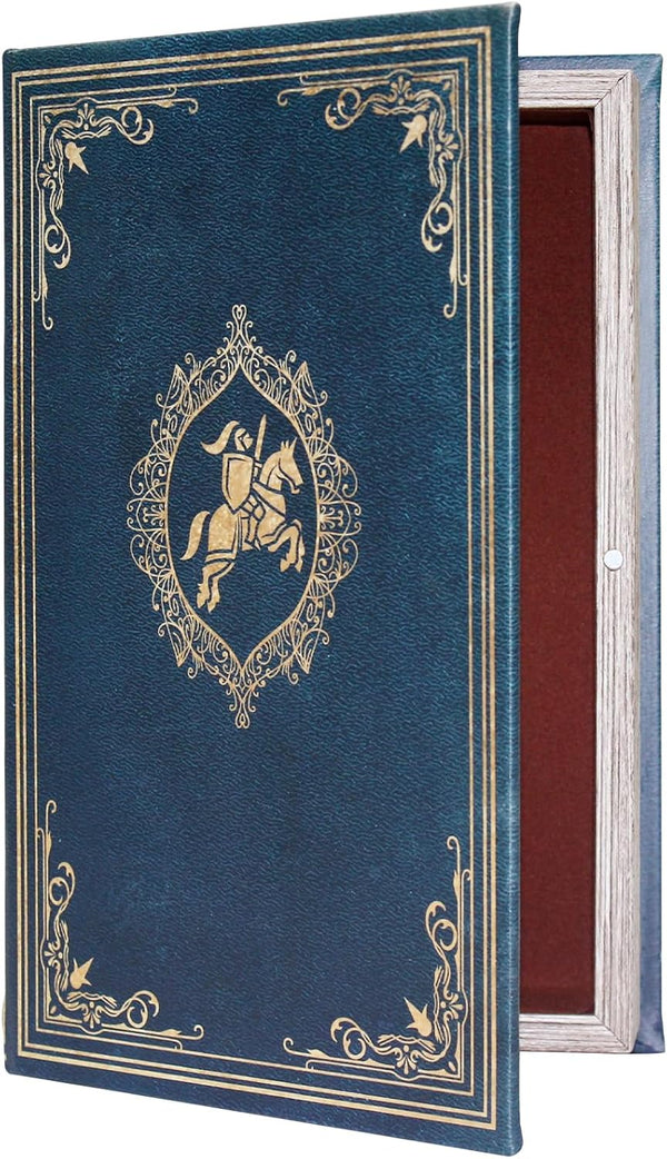 Microkize Vintage Soldier Pattern Decorative Book Box, Blue Faux Book Shaped Trinket Storage