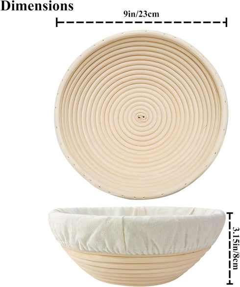 Set 2: 9 Inch Banneton Bread Proofing Basket of Round Sourdough Proofing Bowls for Artisan Bread Making