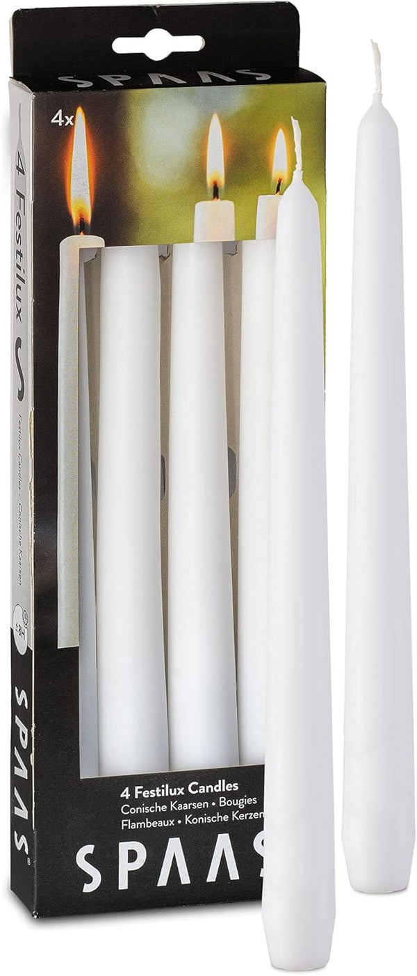 SPAAS 4 Pack White Taper Candles - 10 Inch Scent-Free Premium Wax Candle Sticks, 8 Hour Burn for Home Decoration