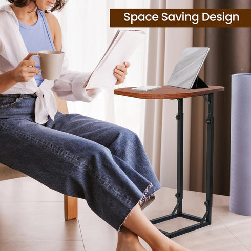 Premium Adjustable C-Shaped End Table for Couch, Mini Side Tables for Sofa, Small Coffee Table with Metal Frame