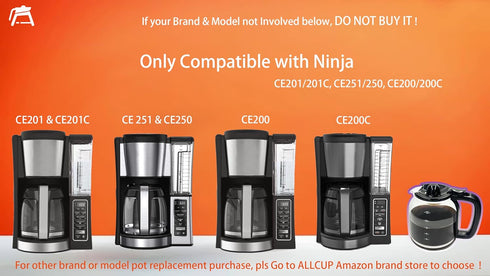 12 CUP Replacement Glass Carafe Pot ONLY for Ninja Coffee Maker CE251 CE250 CE200 CE200C CE201 CE201C series, Ninja