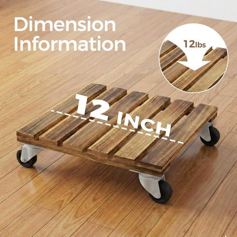 300lb 12inch 2 Pack Bamworld Wood Plant Caddy with Wheels, Capacity, Heavy Duty Planter Stand with Wheels Plant Dolly
