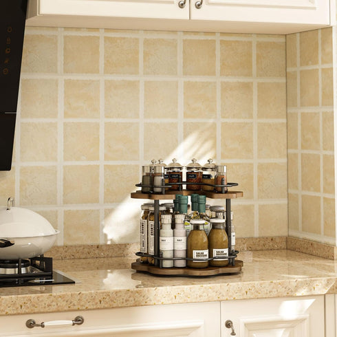 LIAISIMI 2 Organizer,2-Tier 4 Settings Countertop Tier Lazy Susan Spinning Spice Rack with Stable Carousel Base