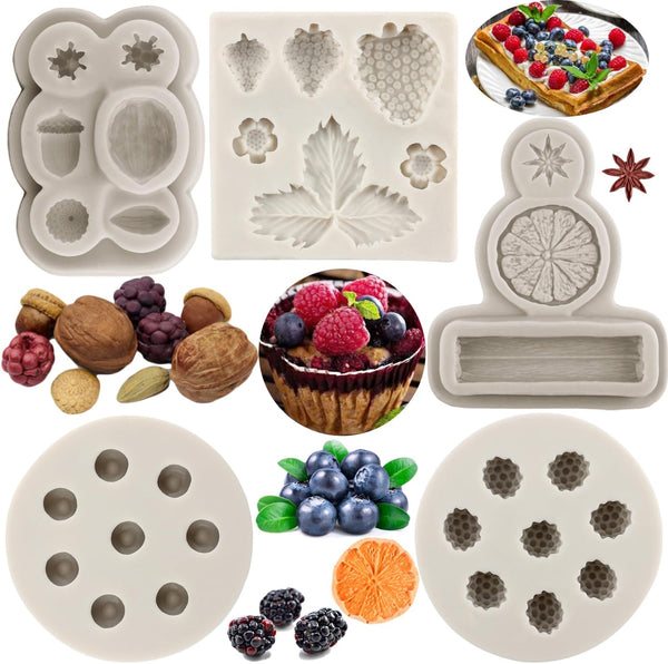 Blueberry Raspberry Strawberry Fondant Molds, Silicone Mold for Cake Decorating, Set of 5
