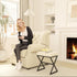 15.74" D11.81" W18.11" UHBD033Y YMYNY Vanity Stool, Linen Footrest Stool, Ottoman Bench with X-Shaped Metal Legs