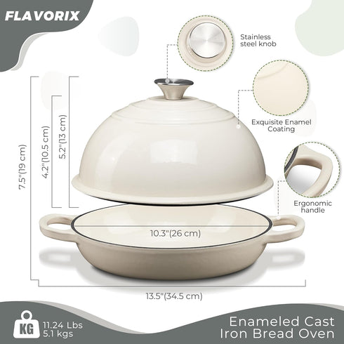 6Qt 482, Cast Iron Bread Oven for Sourdough, Bread Baking Pan with Lid, Enameled Sourdough Dutch Oven for Bread Baking