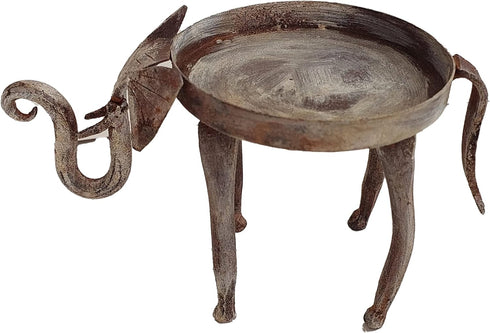 Handcrafted Recycled Iron Elephant T Light Votive Holder, Decorative Collectible Figurine for Home Holiday Décor
