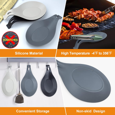 3 Pack Large Silicone Spoon Rest for Stove Top, Heat Resistant Cooking Spoon Holder for Kitchen Utensils