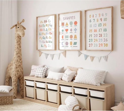 Pennclys 16x24 Inch Set 3 Kids Playroom Wall Art Decor Nursery ABC Alphabet Poster Play Room Canvas Wall Decor Toddler