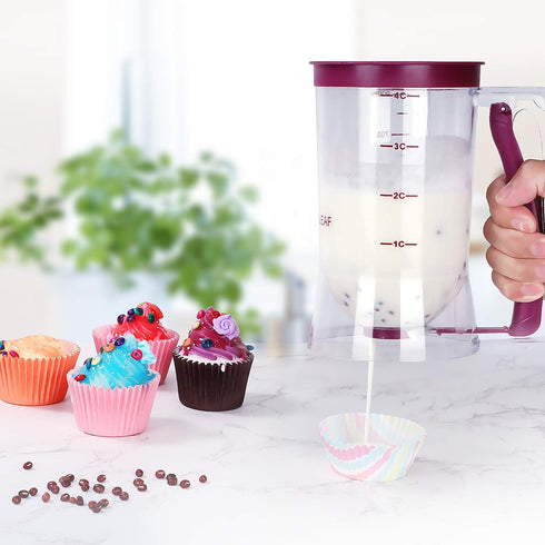 BBSTARZ Pancake Batter Dispenser, 4-Cup with Squeeze Handle & Measuring Marks for Pancakes, Waffles, Muffins