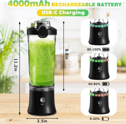 Portable Blender Personal Juicer, 20 OZ Electric Protein Shaker Bottle with Insulated Sleeve, USB-C Rechargeable for