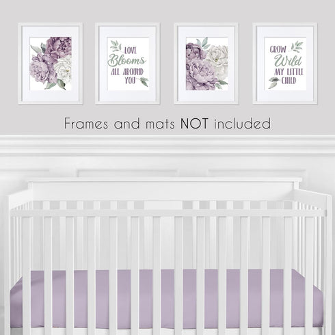 Sweet Jojo Designs Lavender Purple Boho Shabby Chic Floral Girl Wall Art Prints Room Decor Baby Nursery Kids Lilac Off