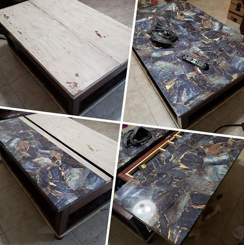 Blue Stone Adhesive Marble Paper, Gloss Vinyl Peel and Stick Countertops Covering Sticker Roll 15.8inch by 79inch