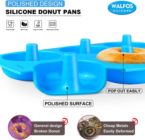 Walfos Silicone Donut Mold - Non-Stick Silicone Doughnut Pan Set, Just Pop Out! Heat Resistant, Make Perfect Donut Cake Biscuit Bagels, BPA FREE and Dishwasher Safe, Set of 2 by Walfos