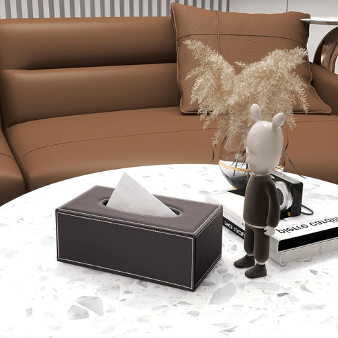 KINGFOM Rectangular PU Leather Tissue Box Cover - Brown Napkin Holder for Bathroom, Home, Office, Car