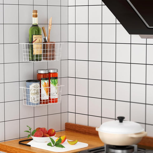 MaraFansie Hanging Kitchen Baskets, Wire Storage Basket Over the Cabinet Door Organizer with Adhesive Strips and