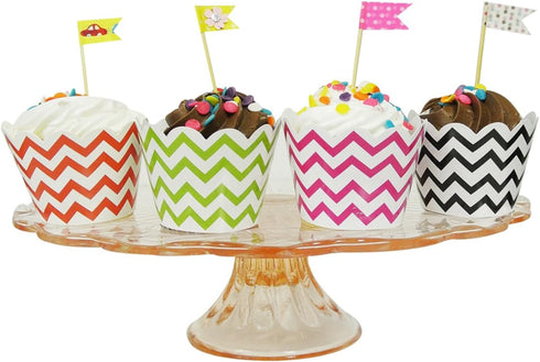 Wrapables Standard Size Chevron Cupcake Wrappers, Set of 20, Hot Pink