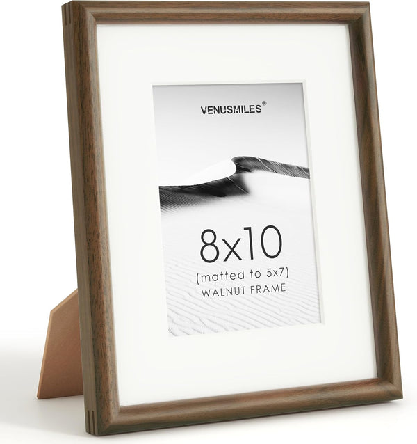 Venusmiles 8x10 Picture Frame, Natural Solid USA-Sourced Walnut Wood Photo Frames with