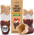 Tulip Cupcake Liners - 200pcs Muffin Liners for Baking, Sturdy, Greaseproof, Easy to Use, Beige White Brown
