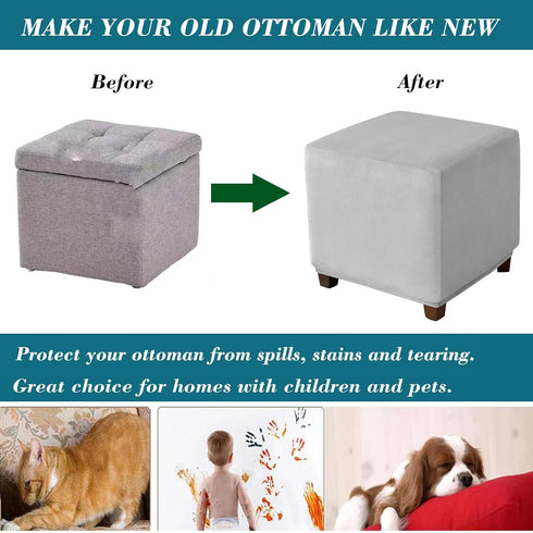HFCNMY 20230624XZFXDT-10 Ottoman Cover Square,Stretch Velvet Square Thick Slipcover Washable Storage Foot Stool