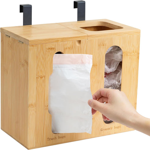 Trash Bag Dispenser & Grocery Bag Organizer, 2 in 1 Bamboo Garbage