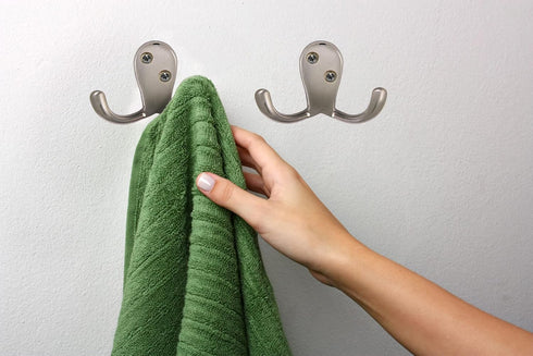 Design House 207761 Wall-Mounted Double Hook for Coat Hat, Towel Robe in Bathroom or Closet Satin Nickel 10-Pack