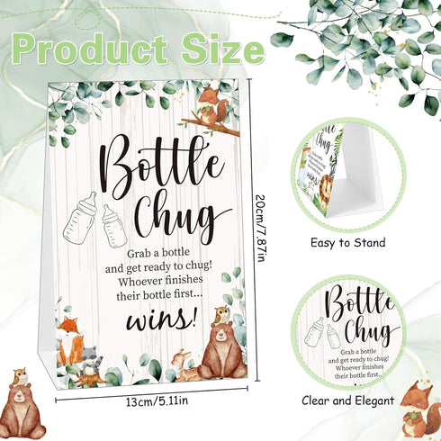 TrelaCo Bottle Chug Baby Shower Game Sign, 20 Pcs Baby Bottles Shower Favor, Plastic Greenery Flowers Bear Elephant