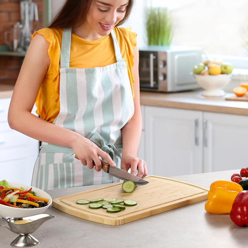 Large Wooden Cutting Board for Kitchen Meal Prep & Serving, Bamboo with Juice Groove, 16" x 10"
