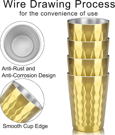 Beasea 15oz Stainless Steel Cups, 4 Pack Gold Double Wall Insulated Drinking Tumblers