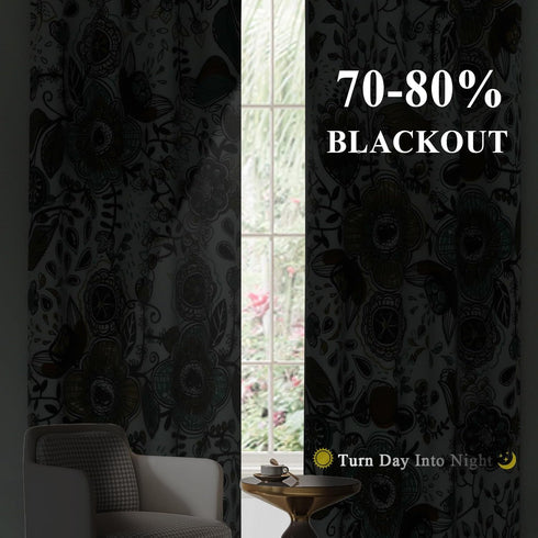 Pack 2,Bohemian Room,Grommet Drapes,52x90 Inch Estelar Textiler Vintage Garden Plants Herbs Print Blackout Curtains