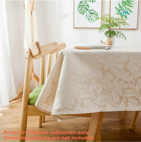 Tektrum Heavy Duty Rectangular Damask Jacquard Tablecloth, 60 X 102 inch, Waterproof, Stain Resistant, Beige