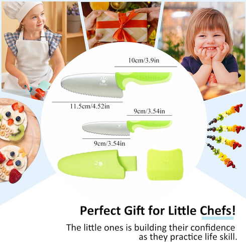 Kids Safe Knife for Real Cooking, Kids First Round Tip Kitchen Knife Set, BPA-free (1, Purple-2PCS) (Green)