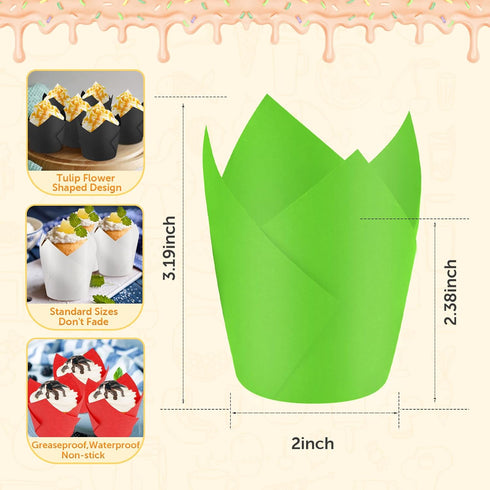 Green Cupcake Liners 100Count, Standard Tulip Paper Baking Cups, Greaseproof Muffin for Wedding Birthday Christmas