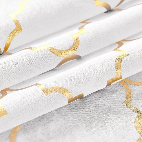 Kotile 63 Inch White and Gold Sheer Curtains, 2 Panels Set, Light Filtering Shimmer Ogee Sheer Curtains
