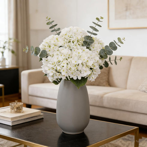5Pcs Kimuras Cabin White Hydrangea Artificial Flowers Real Touch Latex Fake Hydrangeas Flower, Lifelike Faux Bouquet
