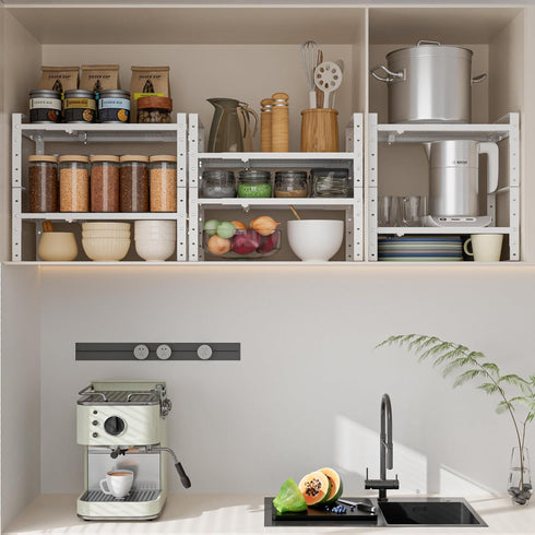 Expandable, Adjustable & Stackable Spice Rack, Metal Pantry Storage Shelves for Kitchen Countertop Organizer