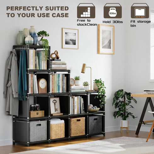12 Room,Office,Closet, Mavivegue Book Shelf, Cube Storage Organizer, DIY Bookcase, Metal Bookshelf,Tall Book case