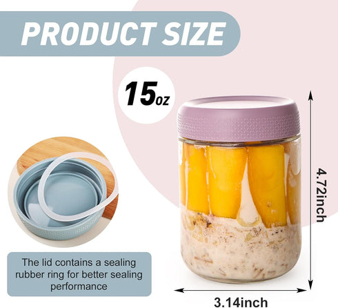 6-pack 16 oz YUNCANG Overnight Oats Containers with Airtight Lids, Wide Mouth Mason Salad jars, Glass Food Storage