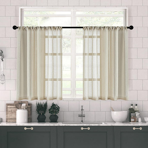 MRTREES Sheer Tier Curtains, Beige Kitchen 36 inches Long, 2 Panels, Light Filtering Cafe Curtains